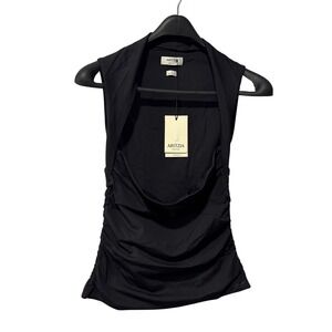 Aritzia Babaton Contour Ruched Sleeveless Top Black Size M NWT